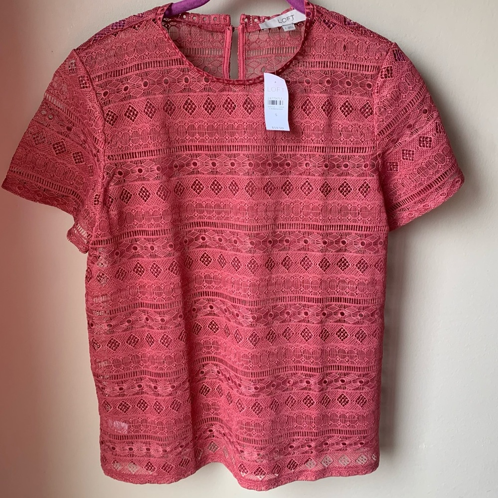 New ann taylor LOFT lace crochet open knit rose top